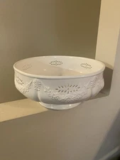 HUGE  OVER & BACK EMBOSSED FLOWERS WHITE FOOTED CENTERPIECE BOWL , MADE IN ITALY