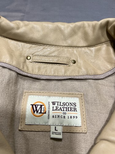 Wilsons Leather Suede Bomber Jacket Mens Large Beige Epaulet Linen Blend Lining - Picture 2 of 10