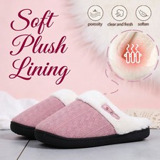 Women's Plush Non-Slip Fleece-Lined Cotton Warm Slippers Cozy Indoor House Shoes