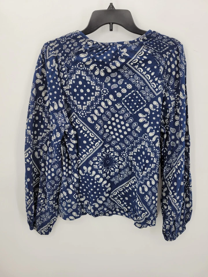 Antiguo Top Azul Marino Para Mujer Medio Azul Paisley Bandana Estampado Manga Larga Boho Nuevo Con Etiquetas Foto 2 de 4