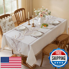 Laolitou Square Table Cloth, Embroidery Heavy Duty Cotton Linen Tablecloth, Farm