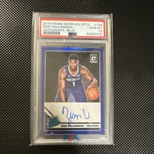 2019-20 Panini Donruss Optic Zion Williamson #158 Blue Prizm Auto PSA 10 /49