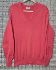 Brooks Brothers Vintage Coral Pink V-neck Sweater Men's XL 46 Retro Made in USA