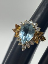 BLUE TOPAZ TANZANITE STERLING RING MARQUISE VERMEIL SILVER 925 COCKTAIL 12mm
