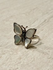 VTG Butterfly Iridescent Pearl Ring Sterling Silver 925 Size 8.5 Cocktail Jewel