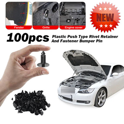 100 Auto Fastener Fit 1/4'' Hole X-Mas Tree Push Type Clip Bumper Fender Retainer