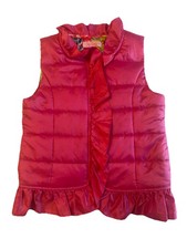 Lilly Pulitzer Girls Puffer Vest Size M 6-7 Pink Ruffle Trim Floral Lined