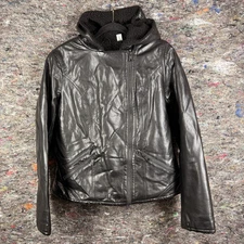 Levi Strauss And Co Jacket Womens Small Black Vegan Leather Sherpa Lined Moto