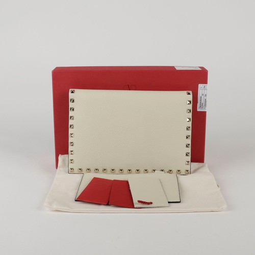 Valentino White Leather Rockstud Flap Clutch 45275785