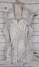 Chico's Zenergy Beige Animal Print Vest 2 Golf Cinch Womens Large Full Zip Up
