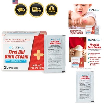First Aid Burn Relief Cream 0.9g Packets Pack of 25 Pain Relieving First Aid ...