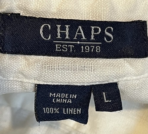 Chaps Linen 3/4 Sleeve Button Up Womens L White Lagenlook Boho Coastal Beachy - Picture 6 of 8