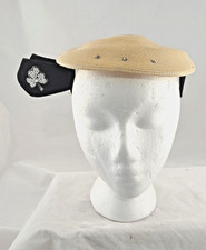 Vintage 1940-1950 women's fashion hat hand made straw with beaded velvet trim