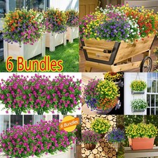 6PCS Artificial Plants Fake Flowers In/Outdoor For Garden Porch Window Box Plant