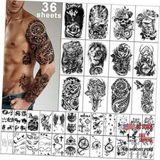 36 Sheets Temporary Tattoos Stickers - 12 Sheets Fake Body Arm Chest Wolf
