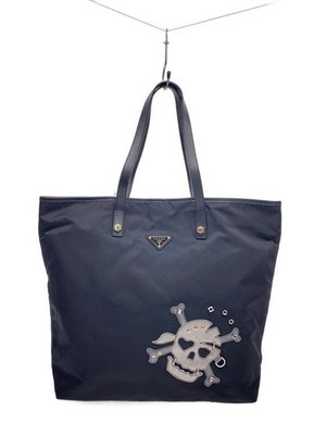 PRADA Tote bag skull scratched triangular logo nylon BLK Used