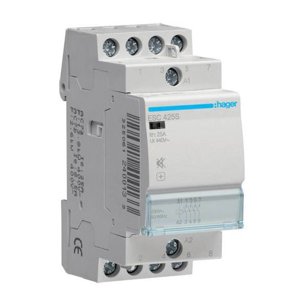 Hager Remote Switch 4-Pole 25A 400V Hum-Free Protection