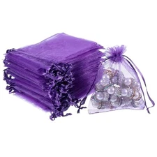 Xyembu 100 Pcs Small Mesh Bags Drawstring Purple Organza Bags 3x4 Inch Jewelry 