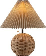 JONATHAN Y 17.25" Natural/Chrome/Dark Beige Sphere Table Lamp, Mid-Century Bedsi