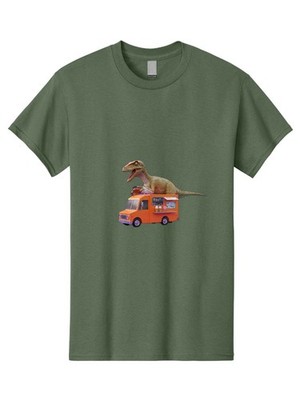 Dino-Ice-Cream Mens Graphic Tee, 100% Cotton, Casual Summer Wear