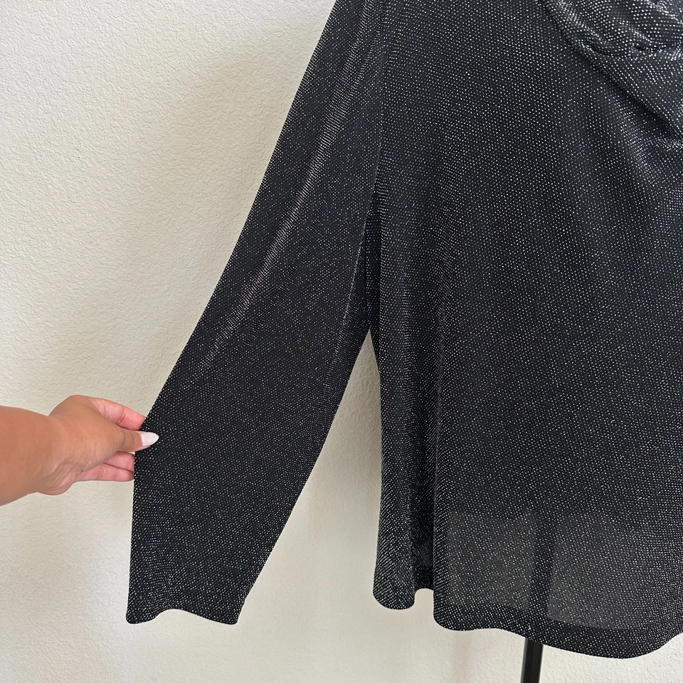 Alex Evenings Top 3X Plus Blouse Glitter Party Drape Long Sleeve Sheer Holiday - Image 4 of 4