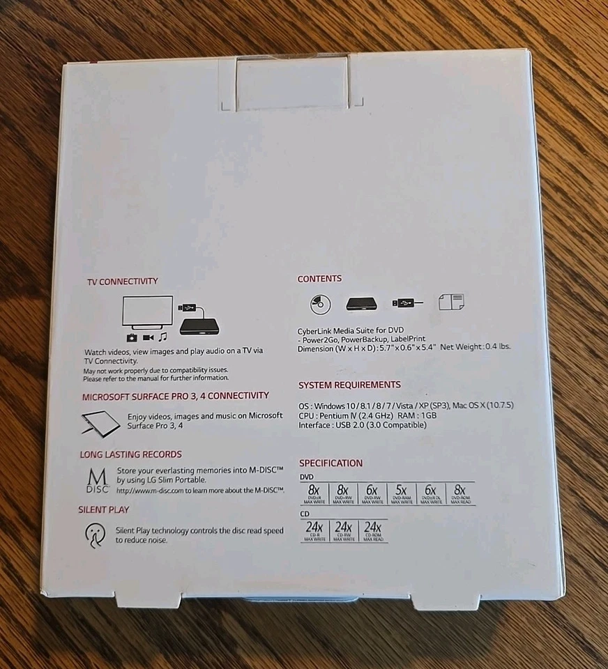 LG SP80NB60 Ultra Slim Portable DVD Writer – USB 2.0, M-DISC, Mac & Windows Comp - Image 2 of 2