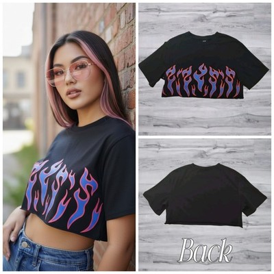 Shein Schwarzes Kurzärmliges Crop Top Hemd Damen Größe Extra Klein XS 