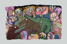 Enrico BAJ - "Folla mutante", 1995 - Serigrafia su feltro, 110 x 160 cm