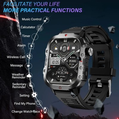 Smartwatch Outdoor-Sport-Smartwatch, 2,01 Zoll HD-Bildschirm, LED-Taschenlampe