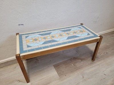 DDR Blumenbank Fliesen Mosaik Gelb Blau  Holzgestell Vintage Wohnzimmer #2512669