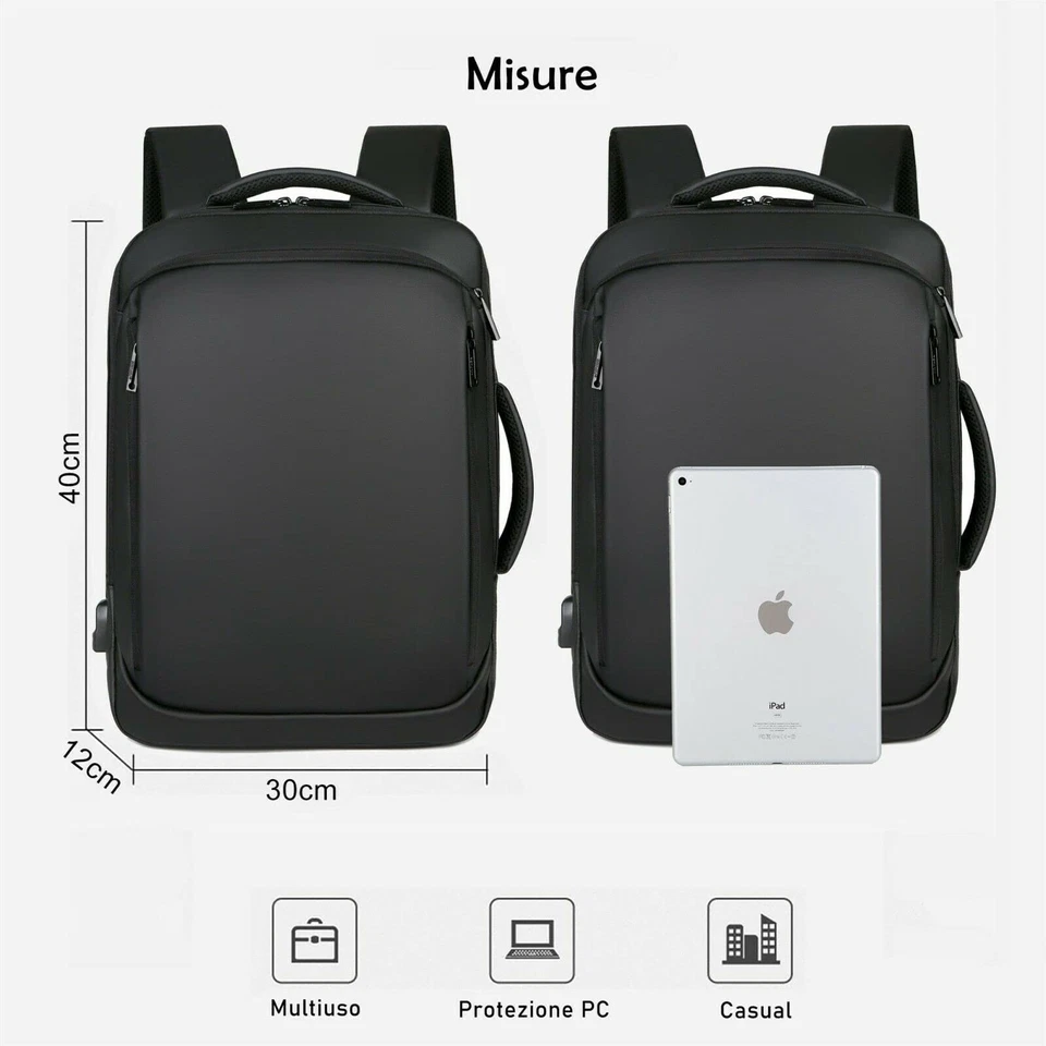 Mixroom Zaino Porta PC Uomo Laptop Borsa per PC Portatile porta Computer - Immagine 4 di 4