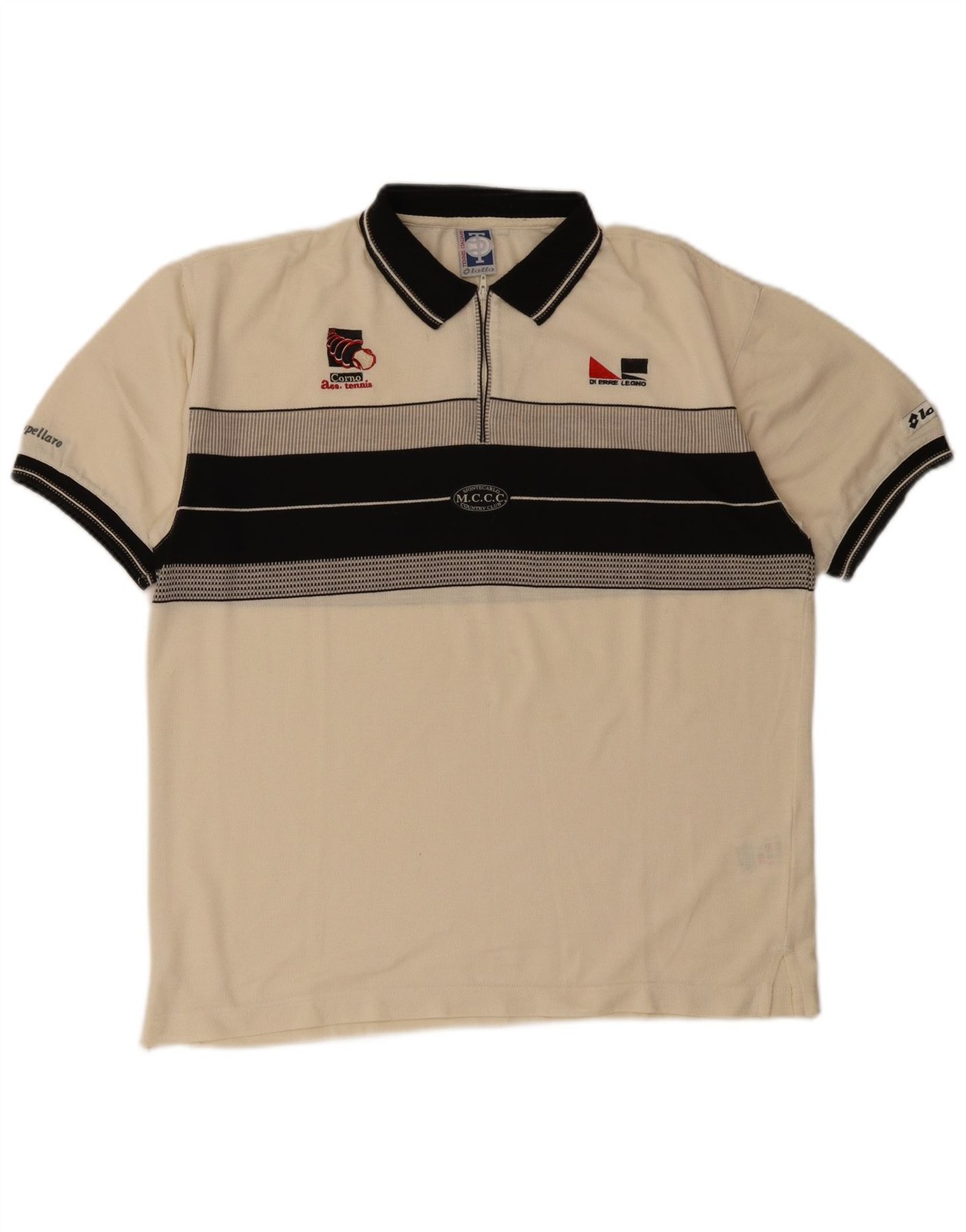 Lotto Mens Graphic Polo Shirt UK 42/44 XL Off White Striped Polyester NW06