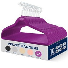 SereneLife 10 Pcs. Velvet Hangers - Non-Slip w/ 360 Swivel Hook Purple