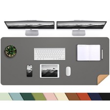 Large Leather Desk Pad Protector 47x17 Inch NonSlip Cork Mouse Mat Dark Grey