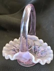 Vintage Mini Fenton Art Glass Pink Lavender Opalescent Basket Ruffled Candy Dish