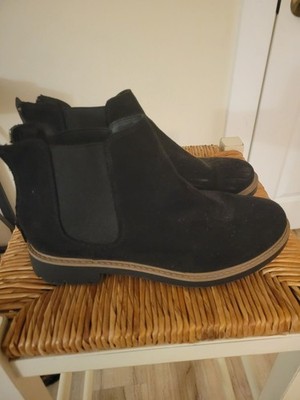 Esprit Black Suede Chelsea Booties with Brown Trim