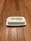 Vintage Pyrex Green Spring Blossom Crazy Daisy 7 inch Butter Dish w/Lid USA