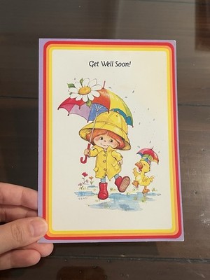 Cute Vintage Greeting Note Card Rainbow Bright, Sunshine N Smiles Get Well Soon