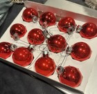 12 Stats Red Vintage  1 3/4” Glass Ball Christmas Ornaments In Box Retro Holly — photo 4