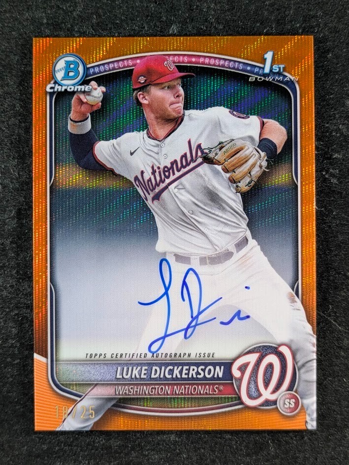 2025 Bowman Chrome LUKE DICKERSON 18/25 1st Bowman Auto Orange Wave #CPA-LDI