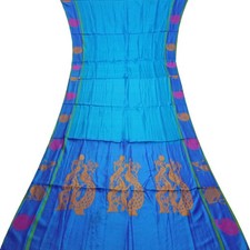 Vintage Blue Sarees 100 Pure Silk Handwoven South Indian Sari 5YD Craft Fabric