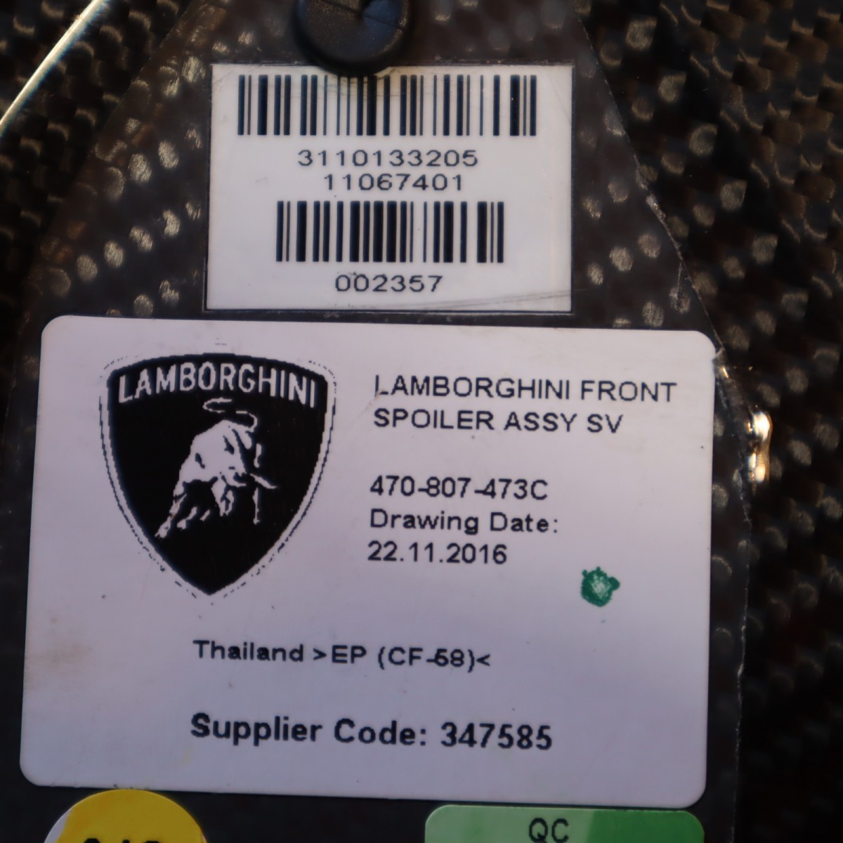 LAMBORGHINI AVENTADOR SV FRONT BUMPER LIP SPOILER 2019 2020 2022 470 807 473 C