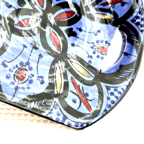 Mexican Talavera Pottery Trinket Dish Vibrant Red Blue Plate Candle Holder - Picture 8 of 8