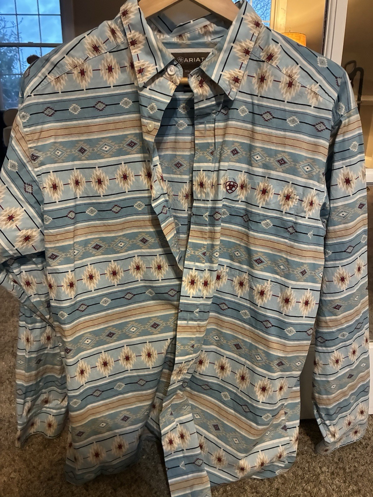 Ariat Men's Western Geometric Blue Button-Up Long Sleeve Shirt Size L ...