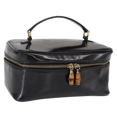 GUCCI Bamboo vanity Hand Bag Patent leather Black Gold 032 1705 0150 Auth 151500