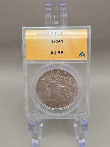 1924 $1 Peace Silver Dollar ANACS AU 58