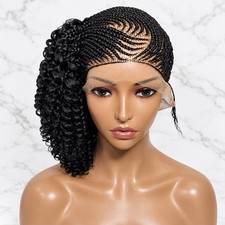 Lightweight Handmade Braided Wig: Side Cornrow with Spring Curls, Full Lace