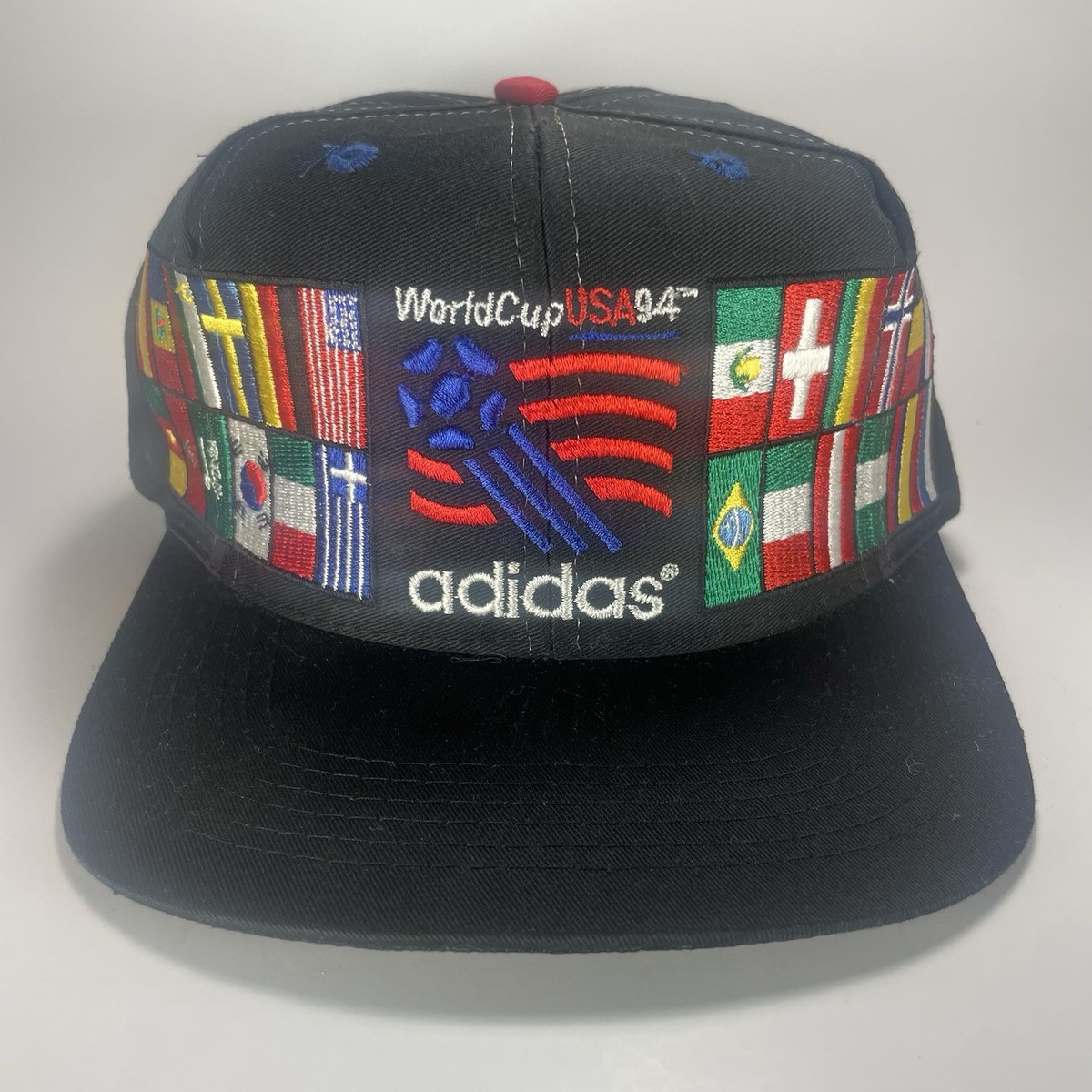 【adidas】1994 FIFA WORLD CUP OFFICIAL CAP Vintage Adidas World Cup 94 Hat Cap SnapBack Black Flags Countries
