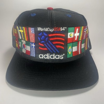 【adidas】1994 FIFA WORLD CUP OFFICIAL CAP Vintage Adidas World Cup 94 Hat Cap SnapBack Black Flags Countries