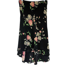 Lauren Ralph Lauren Silk Maxi Skirt Dark Floral Asymmetrical Hem Size 12 Luxury